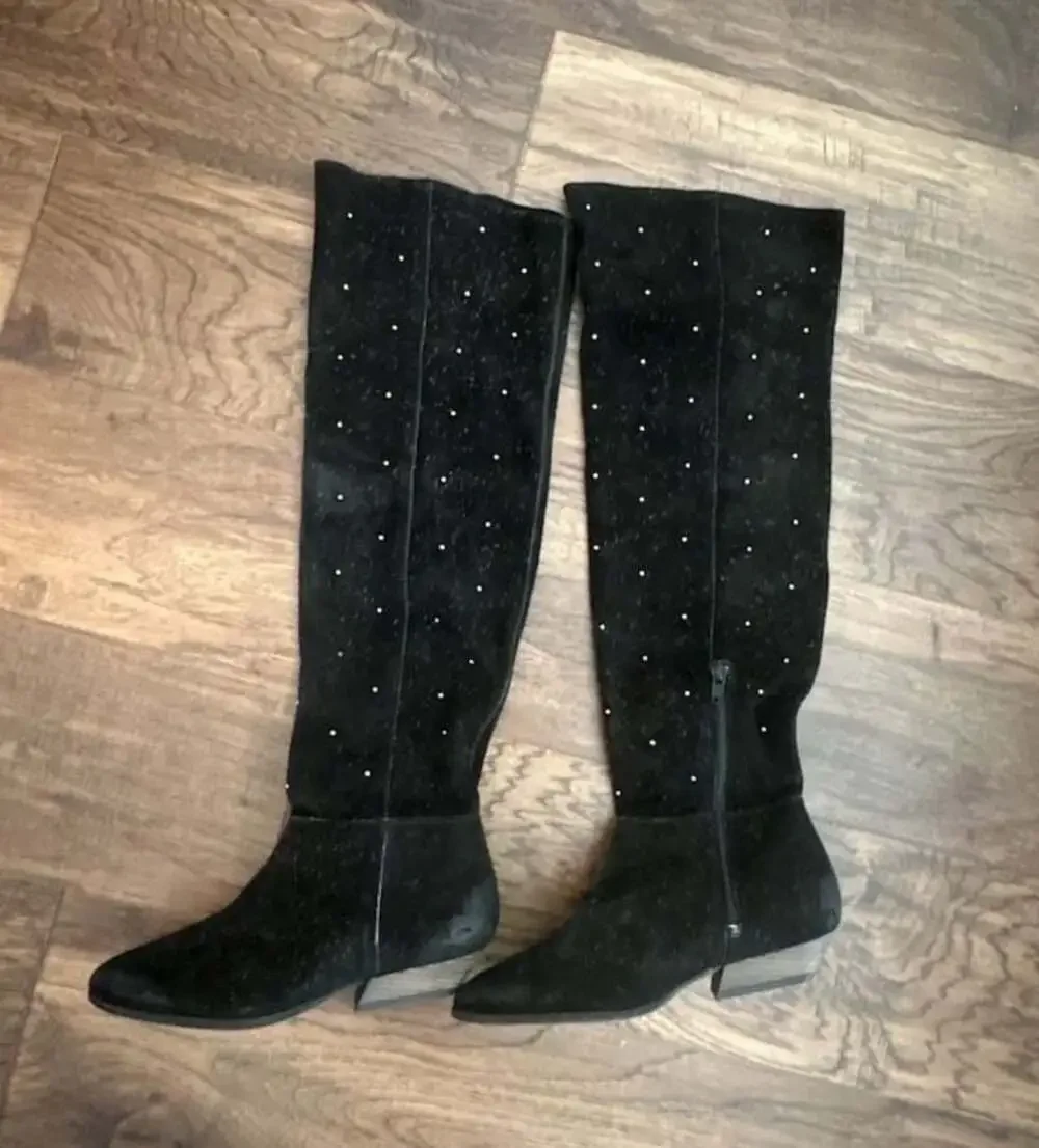 Free People Studded Over-The-Knee Black Suede Boots